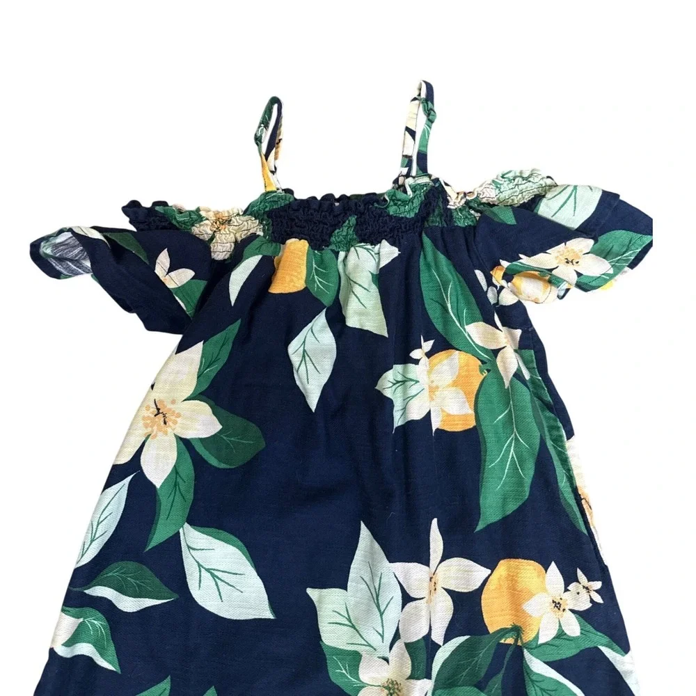 Old‎ Navy Girls Lemon Floral Hawaiian Cotton Dress 10-12 Summer Resort Vacation